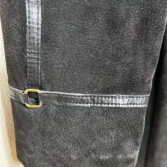 Rare Find!Vintage 70s Dark Mocha Brown Real Leather & Suede Belted Long Coat - Picture 9 of 9